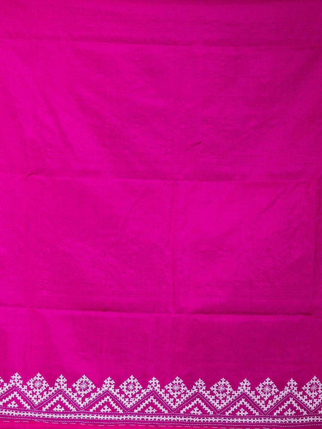 Singular Pink Gujrati Kantha Stitch Bangalore Silk Saree - WeaversIndia