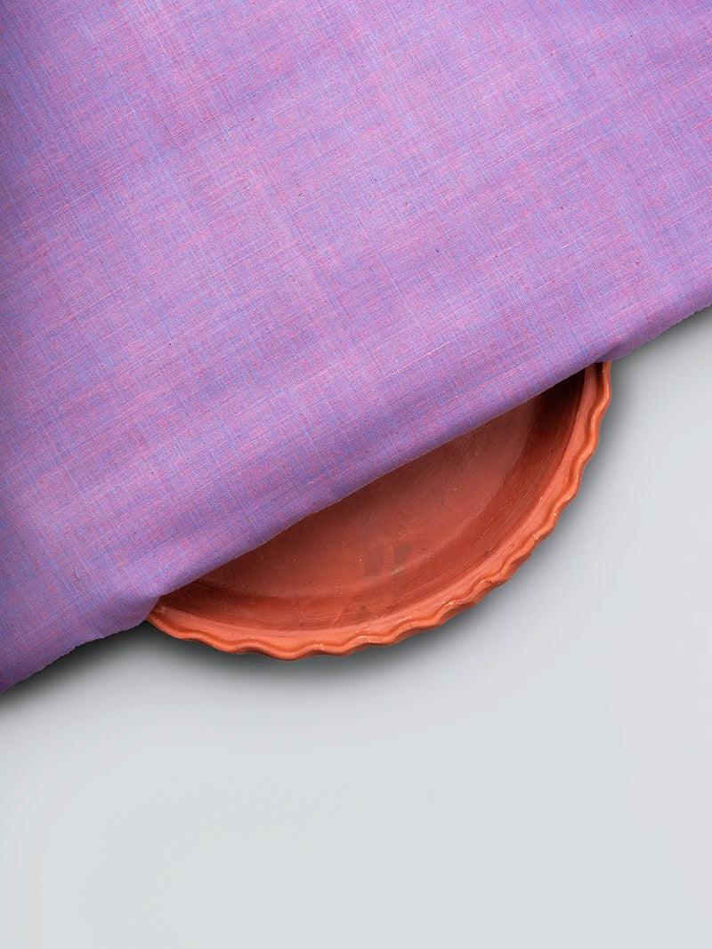 Sky Blue And Peach Duel Tone Handwoven Organic Cotton Fabric 44 Inch Width - WeaversIndia