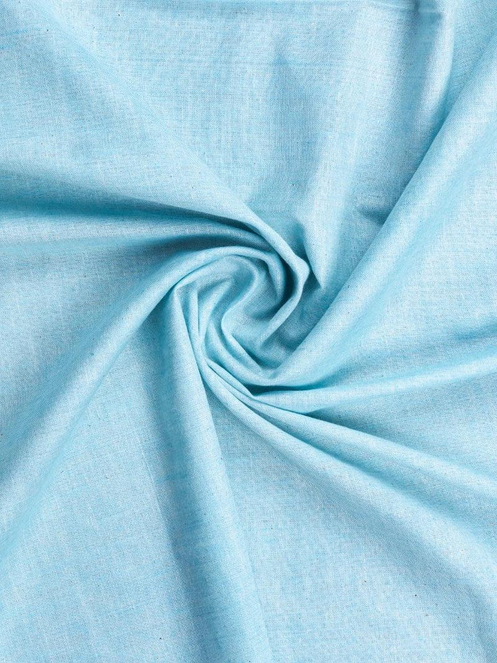 Sky Blue Solid Handwoven Organic Cotton Fabric 44 Inch Width - WeaversIndia