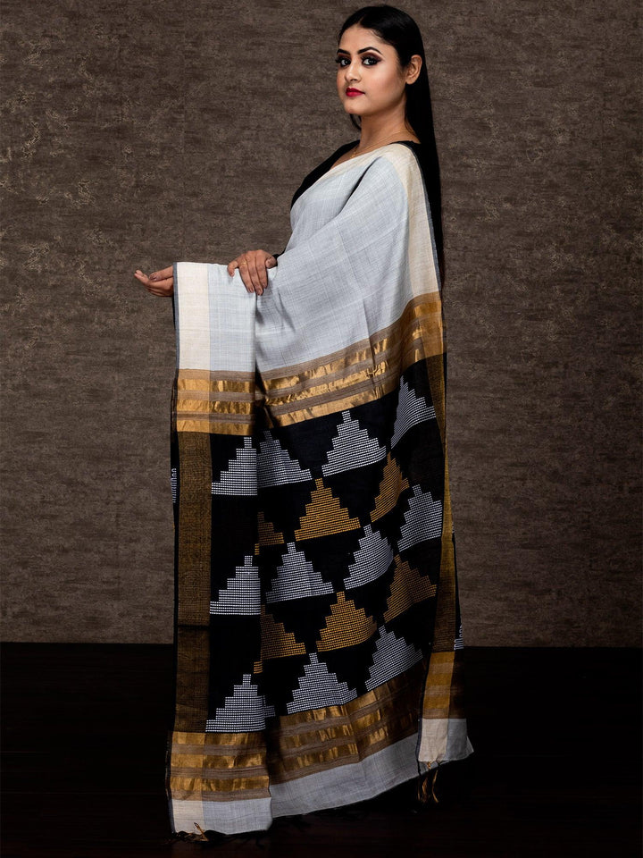 Still Color Woven Geometric Anchal Viscose Tussar Silk Saree - WeaversIndia