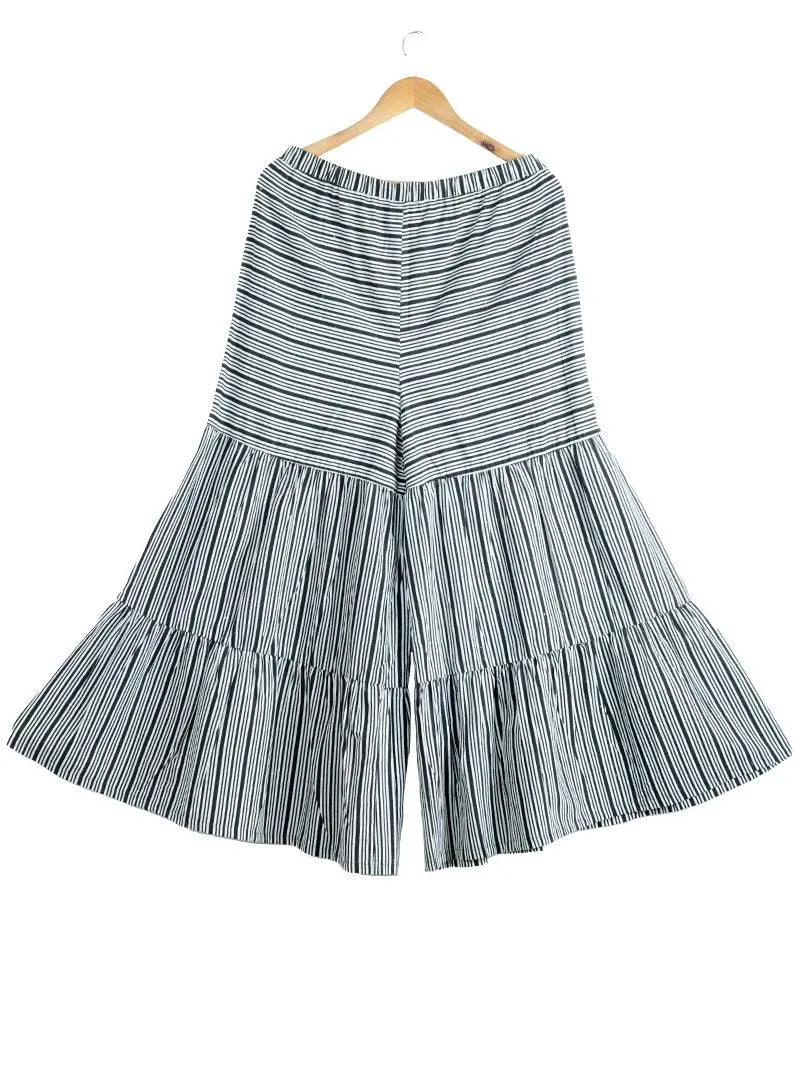 Striped Printed Handwoven Organic Cotton Sharara Pant - WeaversIndia