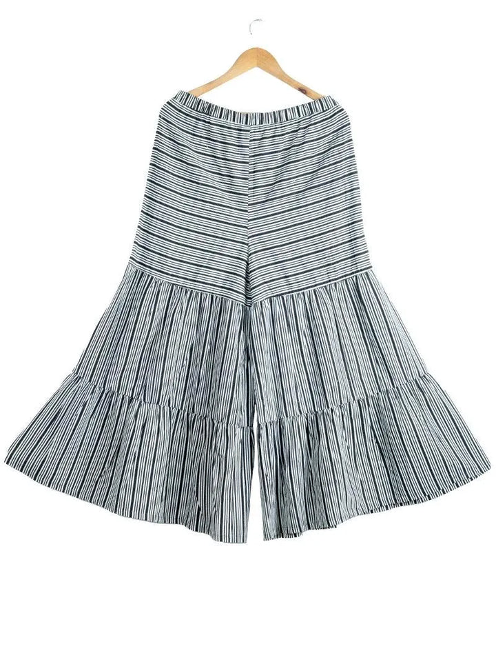 Striped Printed Handwoven Organic Cotton Sharara Pant - WeaversIndia