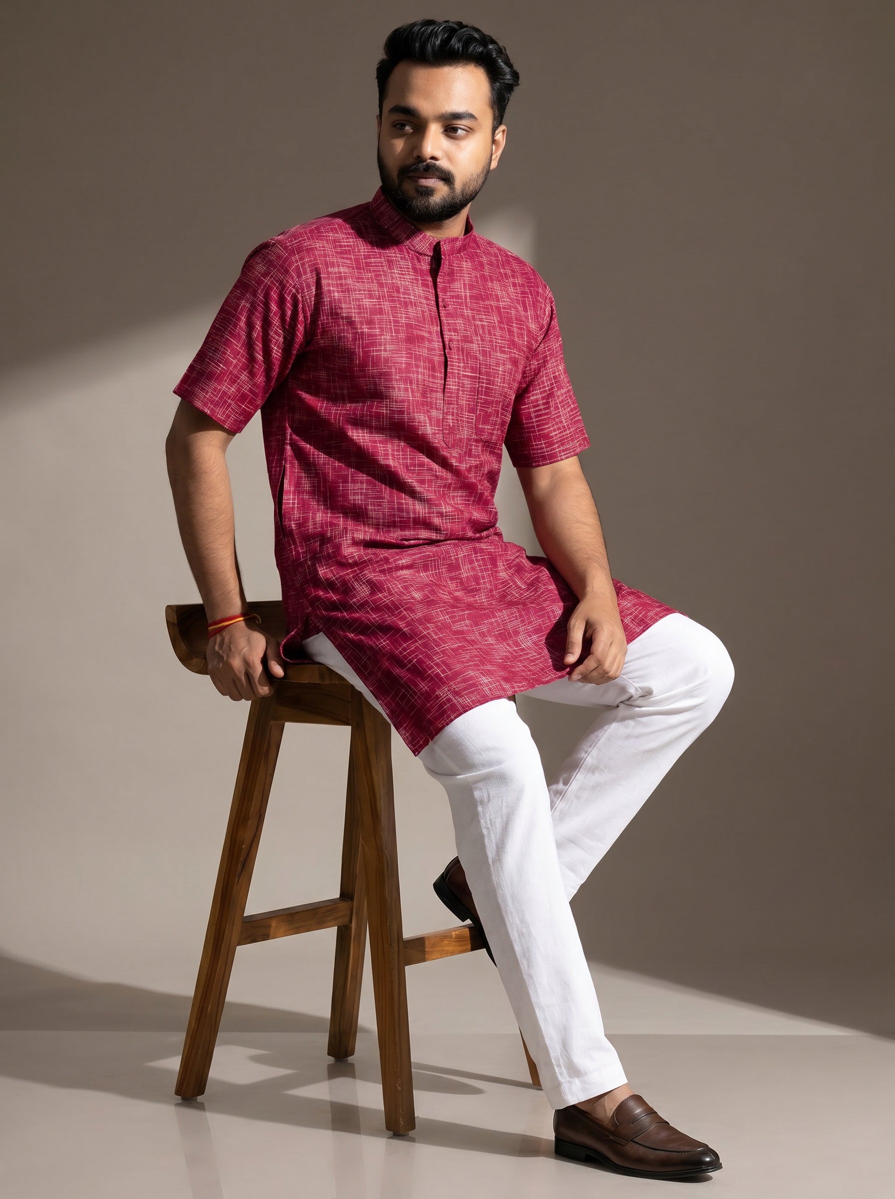 Maroon Springs Handwoven Organic Cotton Men Kurta