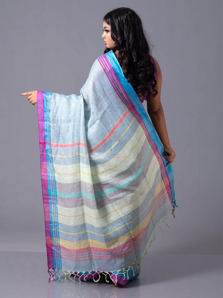 Trendy Powder Blue Par Anchal Linen Saree - WeaversIndia