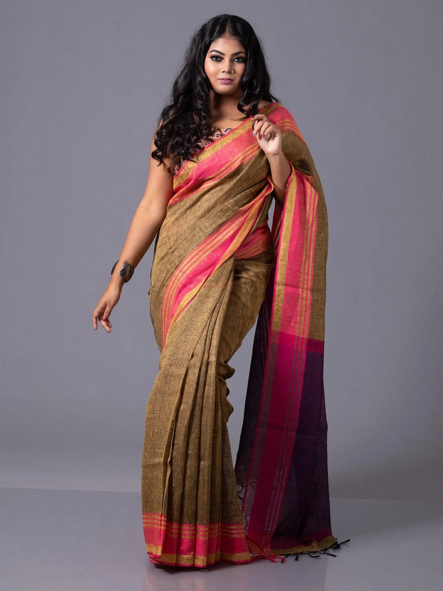 Trendy Sand Dune Par Anchal Linen Saree - WeaversIndia