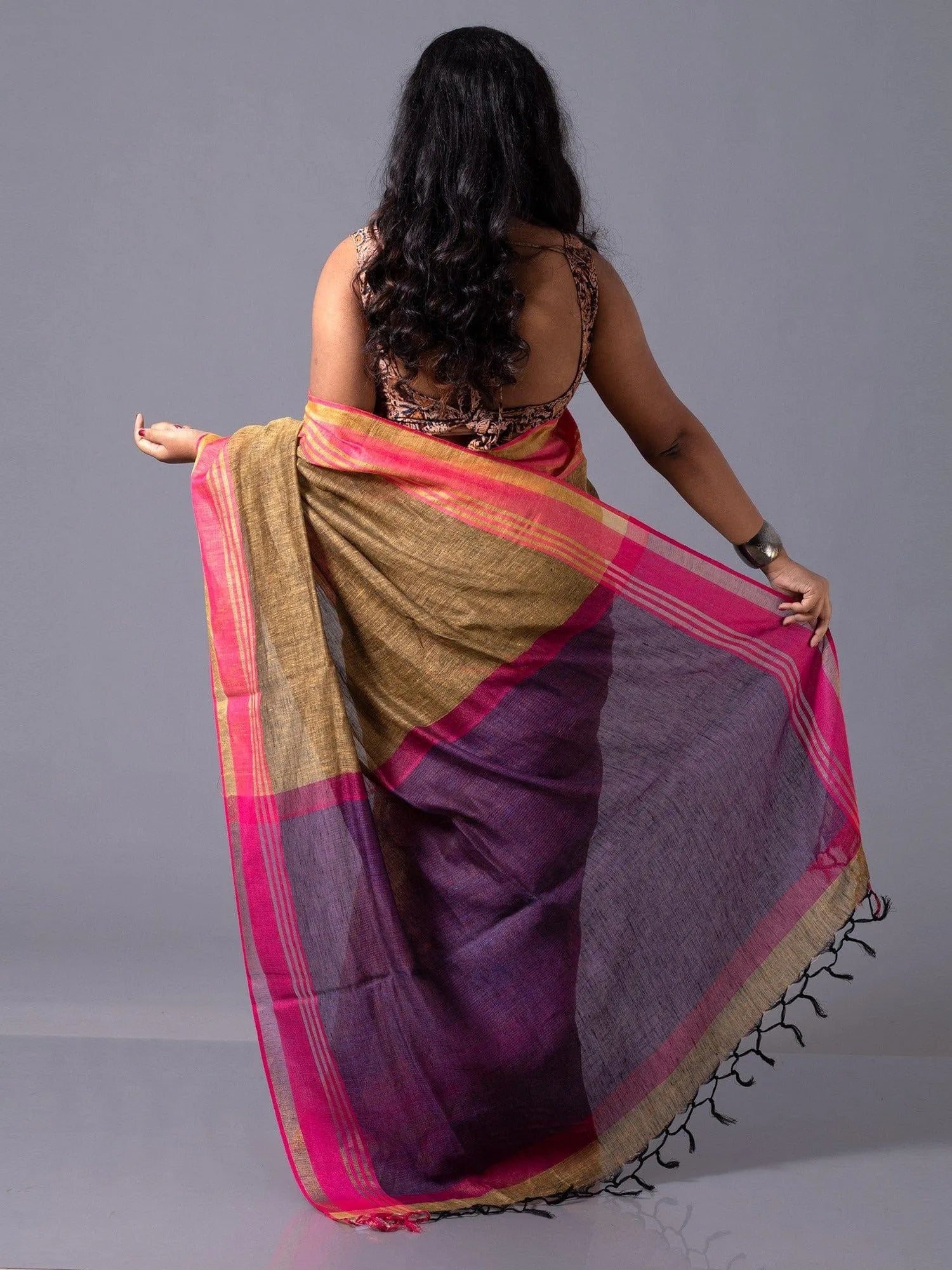 Trendy Sand Dune Par Anchal Linen Saree - WeaversIndia