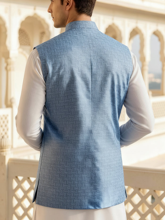 Blue Printed Poly Cotton Modi Jacket