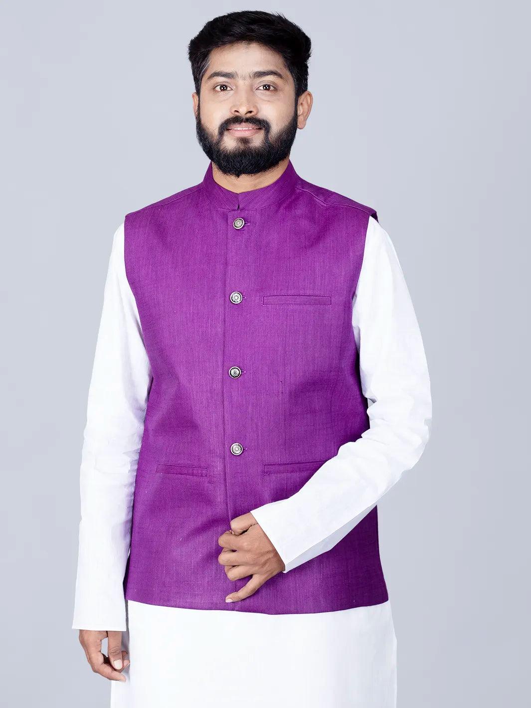 Violet Handwoven Cotton Modi Jacke - WeaversIndia
