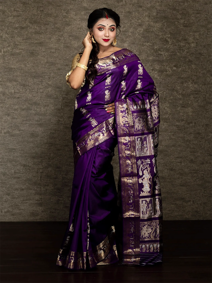 Violet Traditional Minakari Swarnachari Silk Saree - WeaversIndia