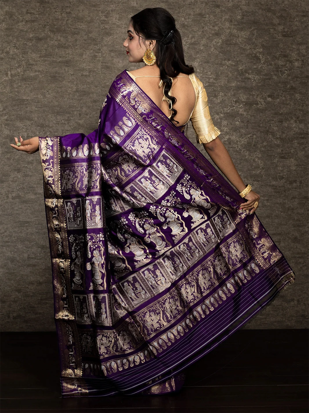 Violet Traditional Minakari Swarnachari Silk Saree - WeaversIndia