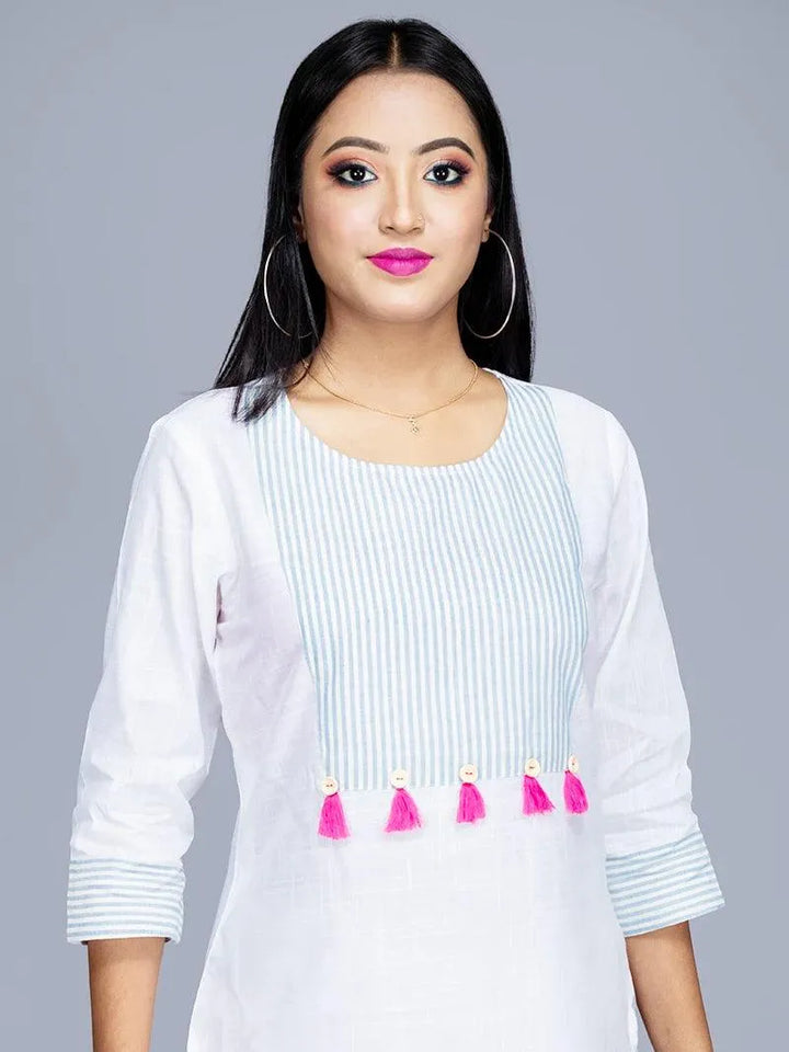 Viscose Cotton Slab White Long Kurta - WeaversIndia