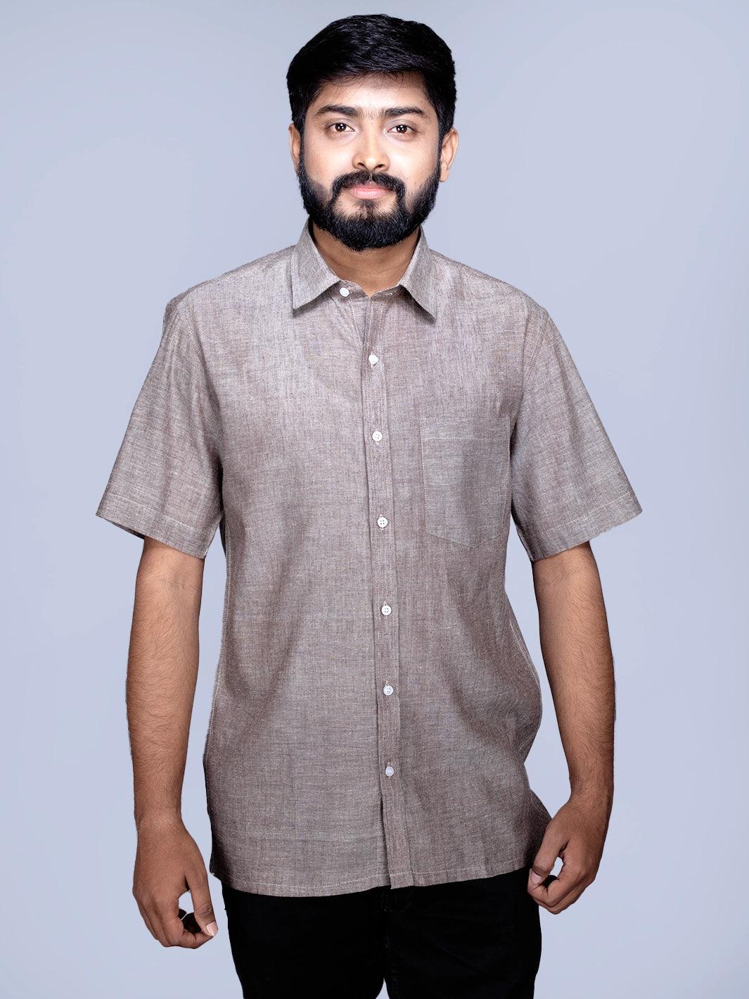 Walnut Brown Handwoven Organic Cotton Formal Men Shirt - WeaversIndia