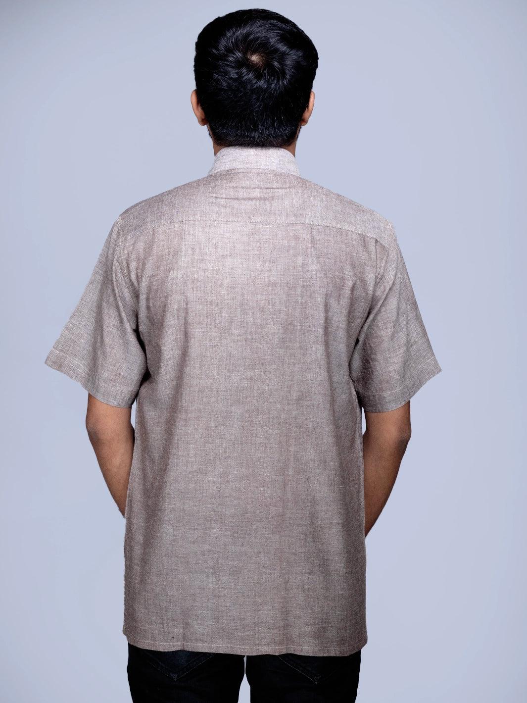 Walnut Brown Handwoven Organic Cotton Formal Men Shirt - WeaversIndia