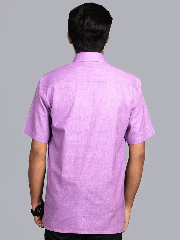 Pink Blue Handwoven Organic Cotton Formal Men Shirt - WeaversIndia