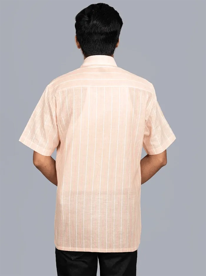 Pink Handwoven Organic Cotton striped Fitted Men Shirt