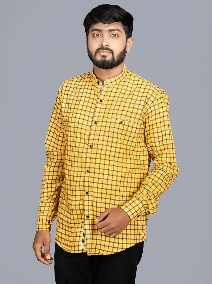Handwoven Organic Cotton Checks Fitted Men Shirt - WeaversIndia