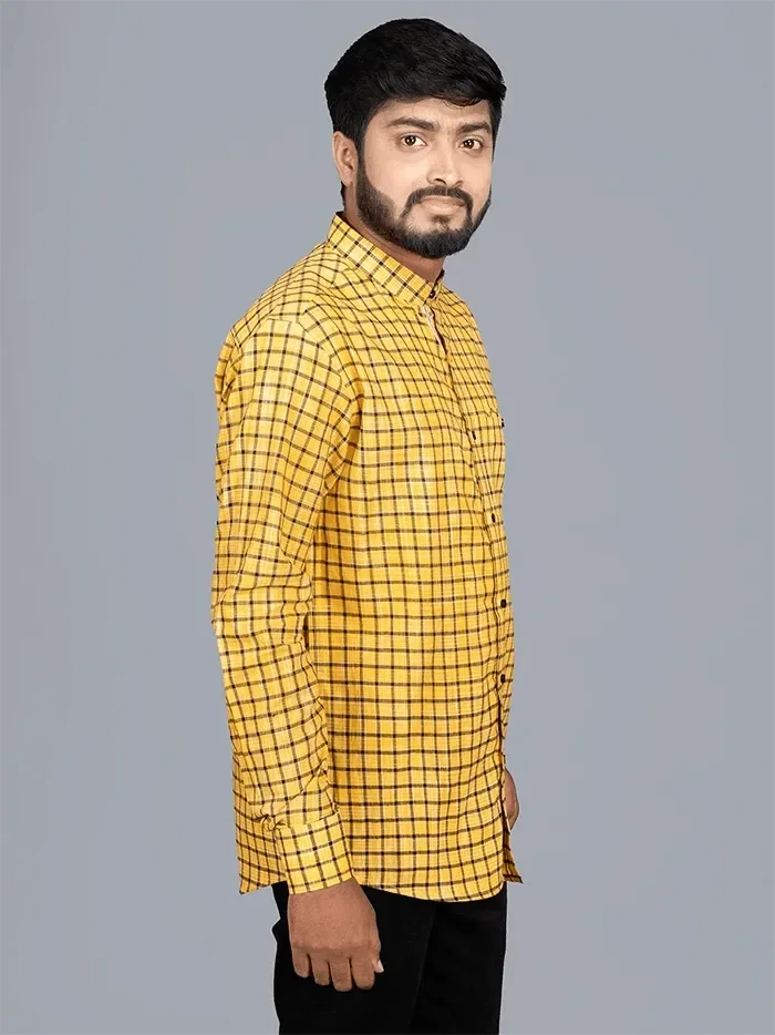 Handwoven Organic Cotton Checks Fitted Men Shirt - WeaversIndia
