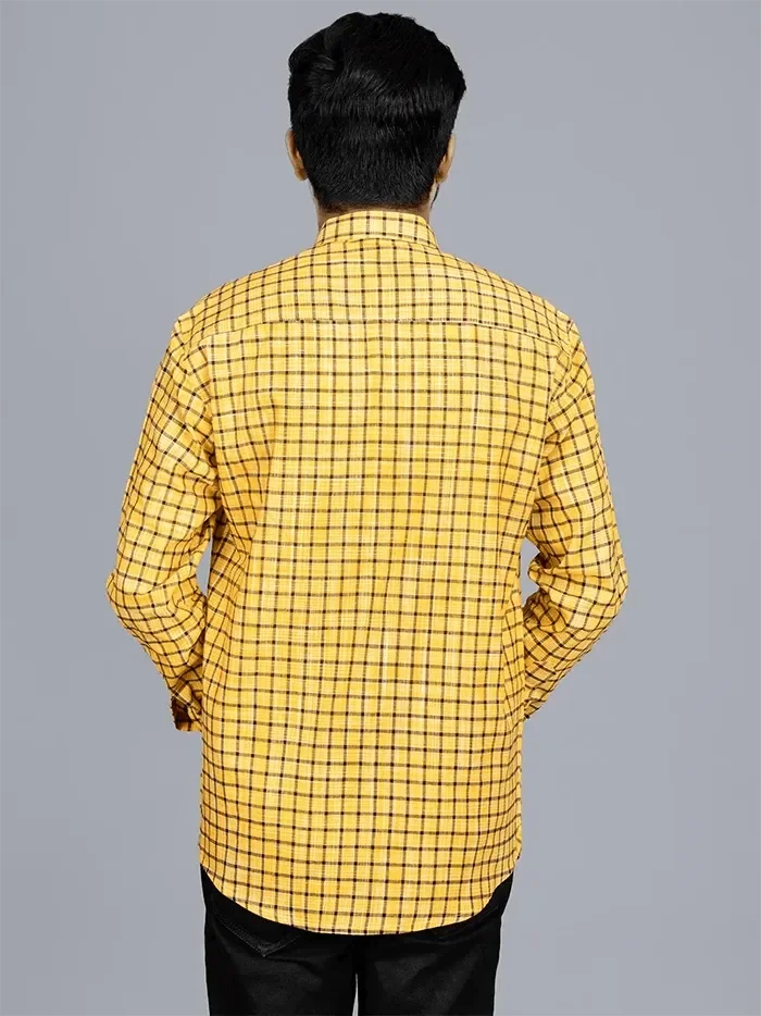 Handwoven Organic Cotton Checks Fitted Men Shirt - WeaversIndia