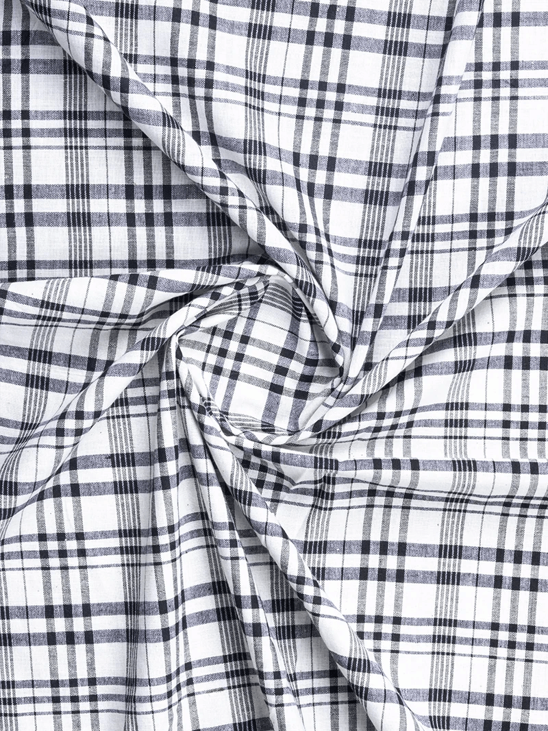 White Black Checks Handwoven Organic Cotton Fabric 44 Inch Width - WeaversIndia