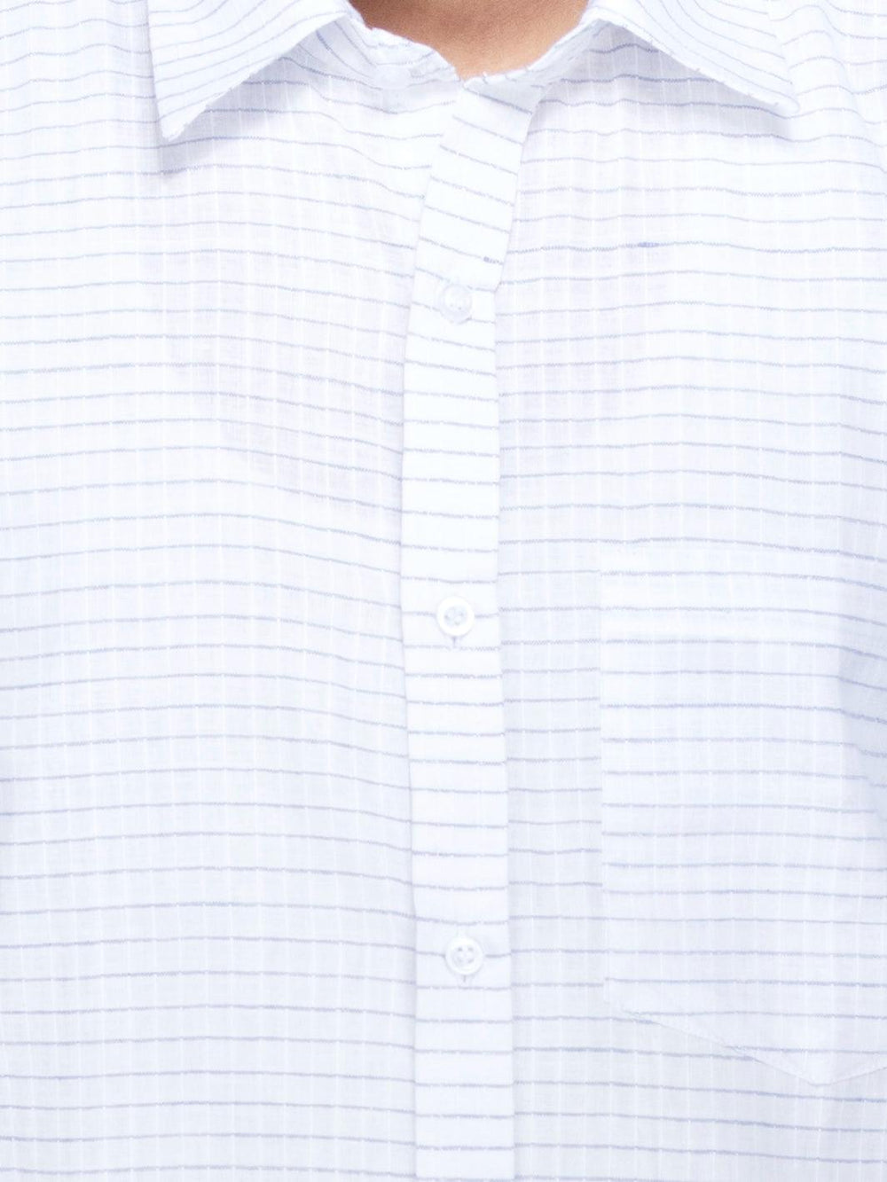 White Blue Checks Handwoven Cotton Men Full Sleeves Shirt - WeaversIndia