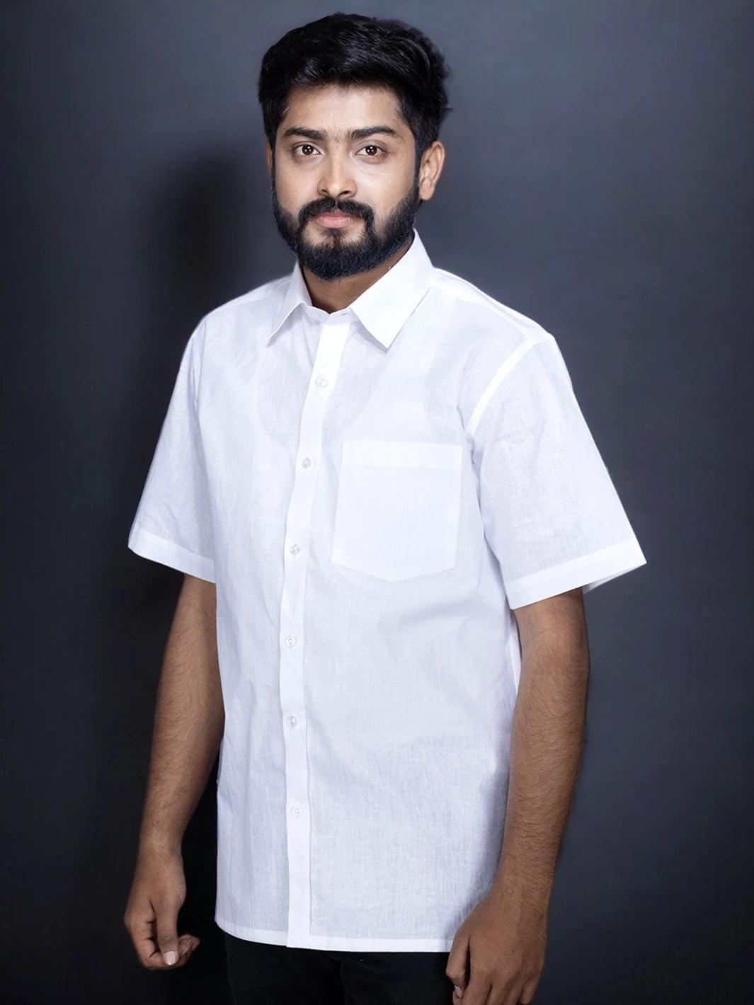 White Handwoven Organic Cotton Formal Men Shirt - WeaversIndia
