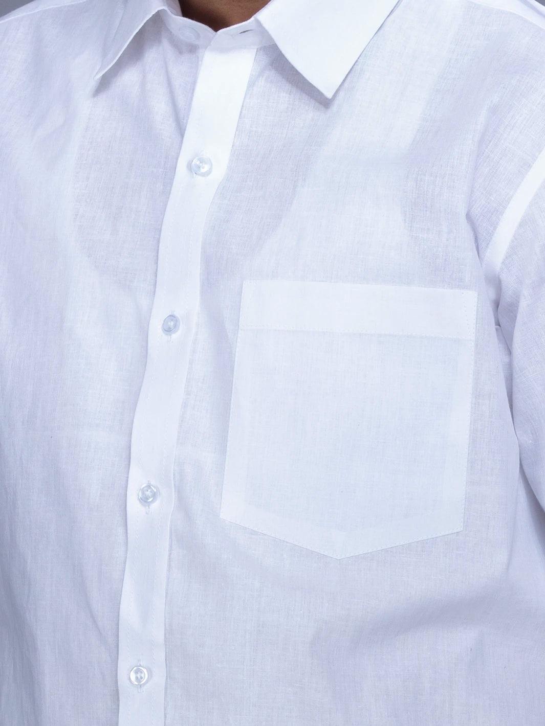 White Handwoven Organic Cotton Formal Men Shirt - WeaversIndia