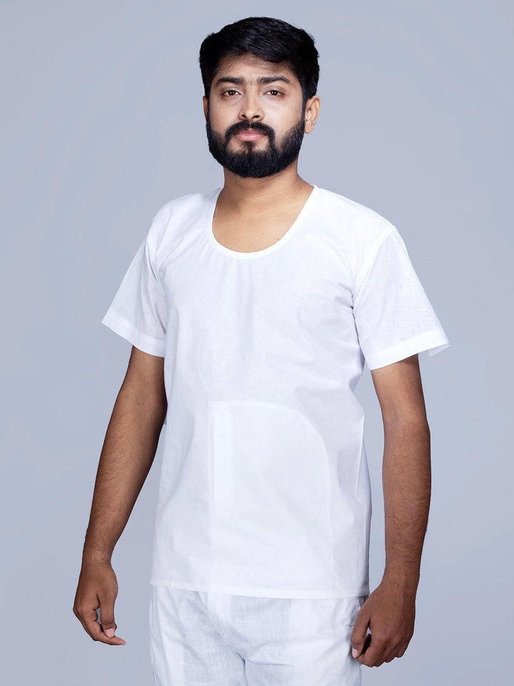 White Handwoven Organic Cotton Fotua - WeaversIndia