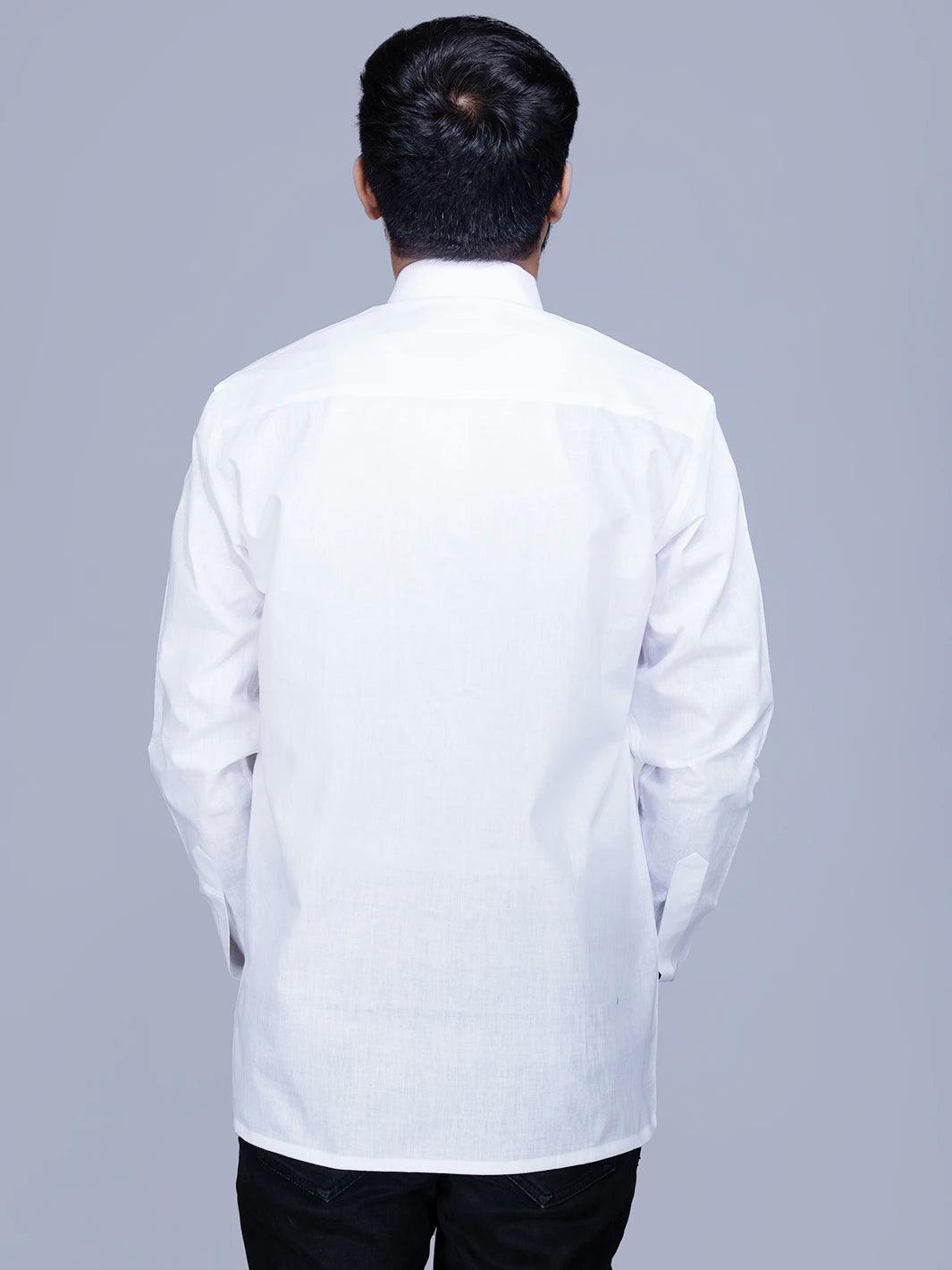White Handwoven Organic Cotton Full Sleeves Men Shirt - WeaversIndia