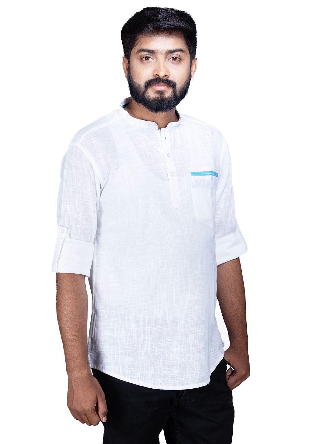 Cream Solid Handwoven Slab Cotton Men Kurta