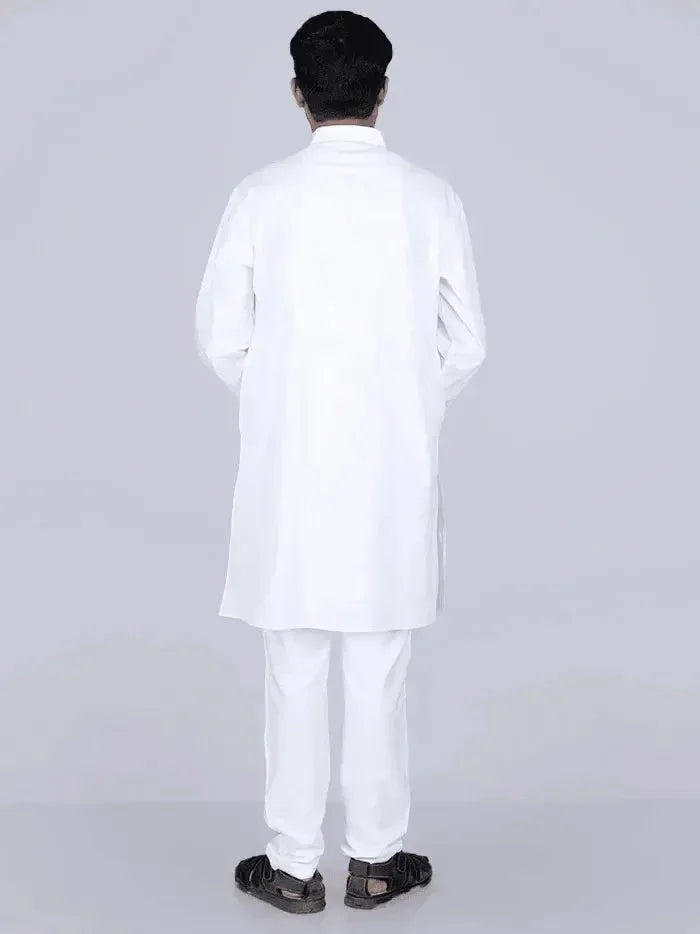 White Solid Handwoven Organic Cotton Men Kurta - WeaversIndia