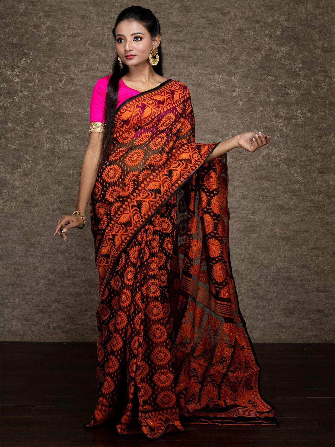 Wonderful Allover Black Soft Dhakai Jamdani Saree - WeaversIndia