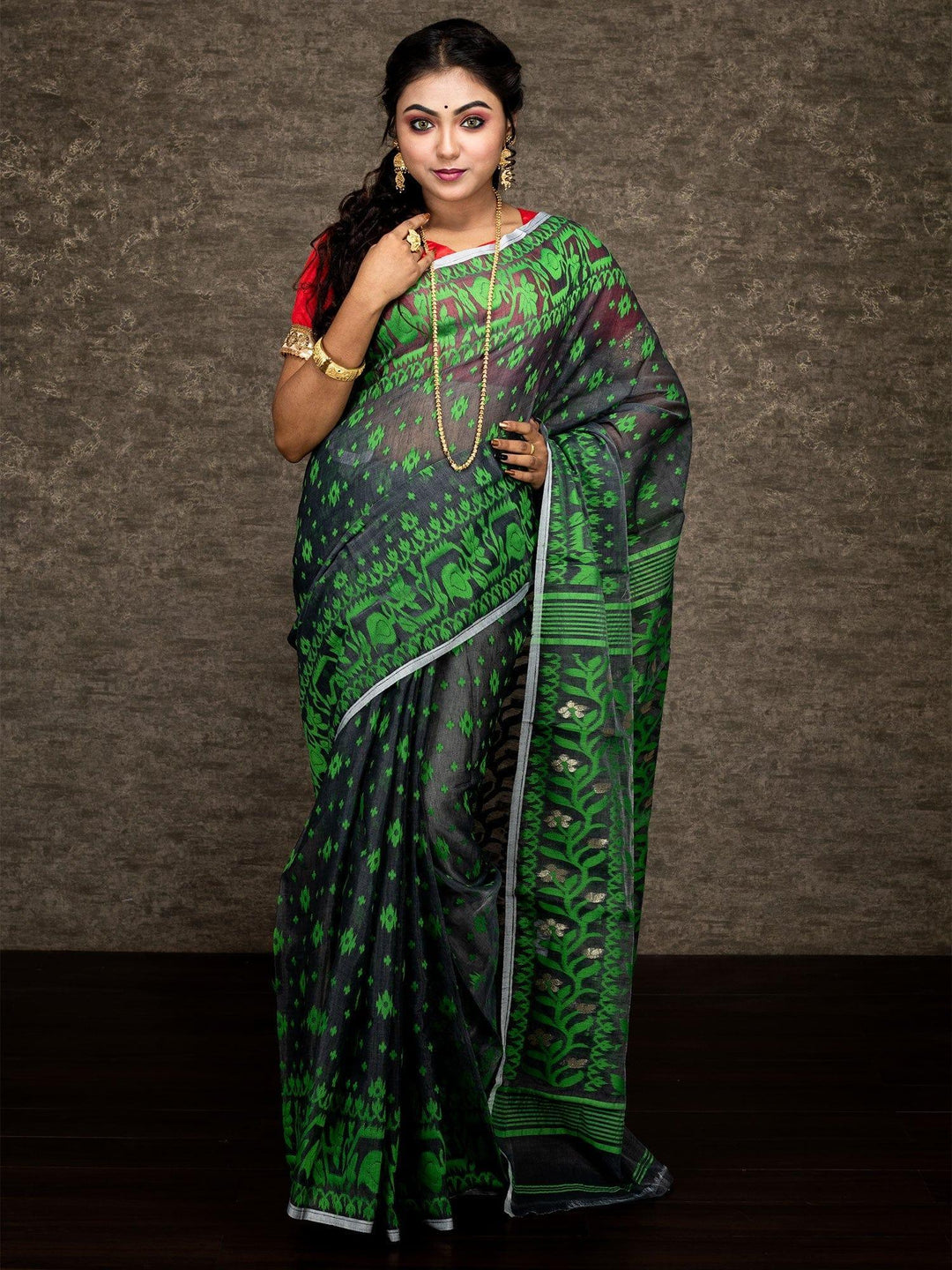 Wonderful Allover Black Soft Dhakai Jamdani Saree - WeaversIndia
