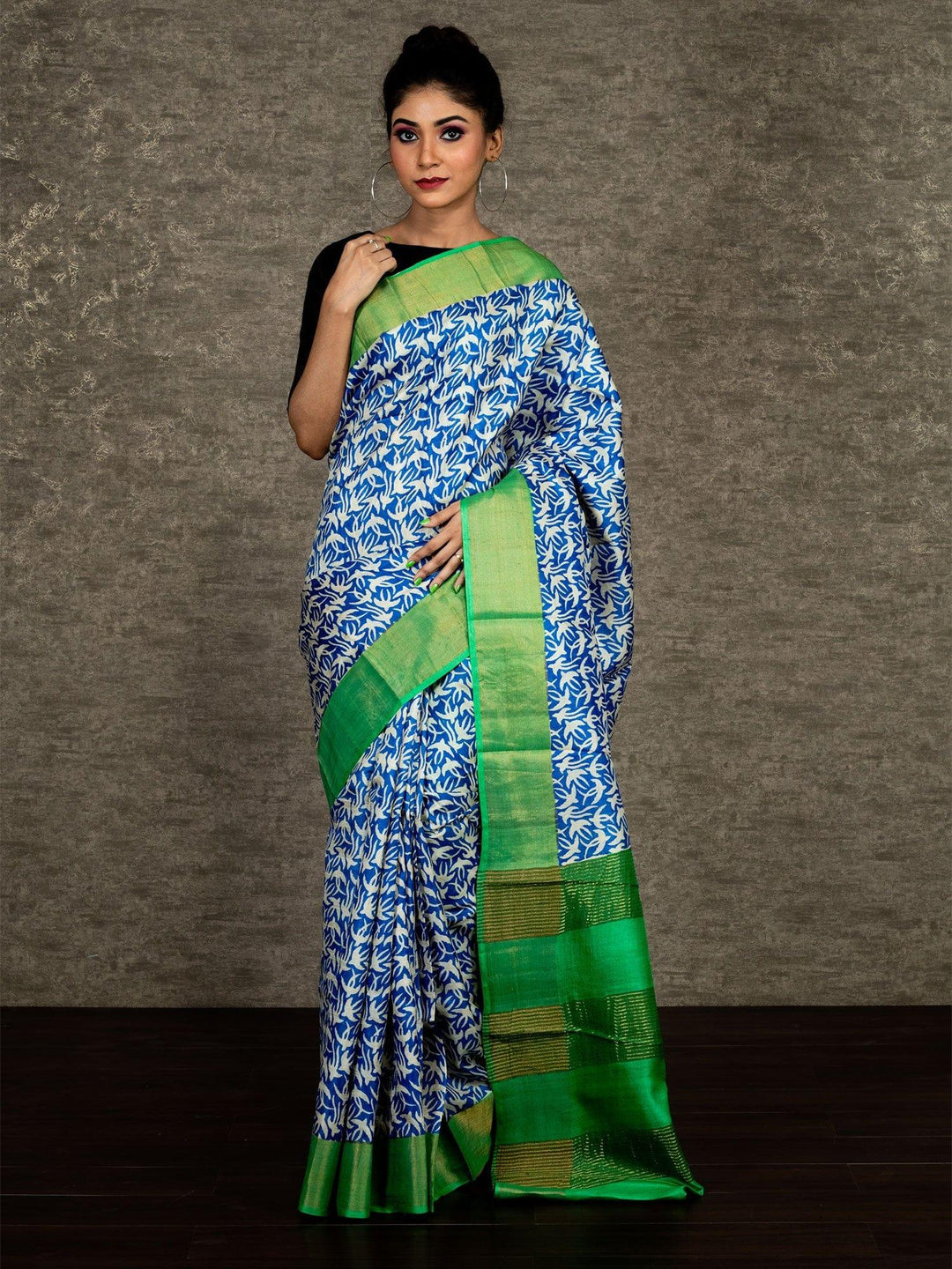 Wonderful Allover Block Printed Tussar Silk Saree - WeaversIndia