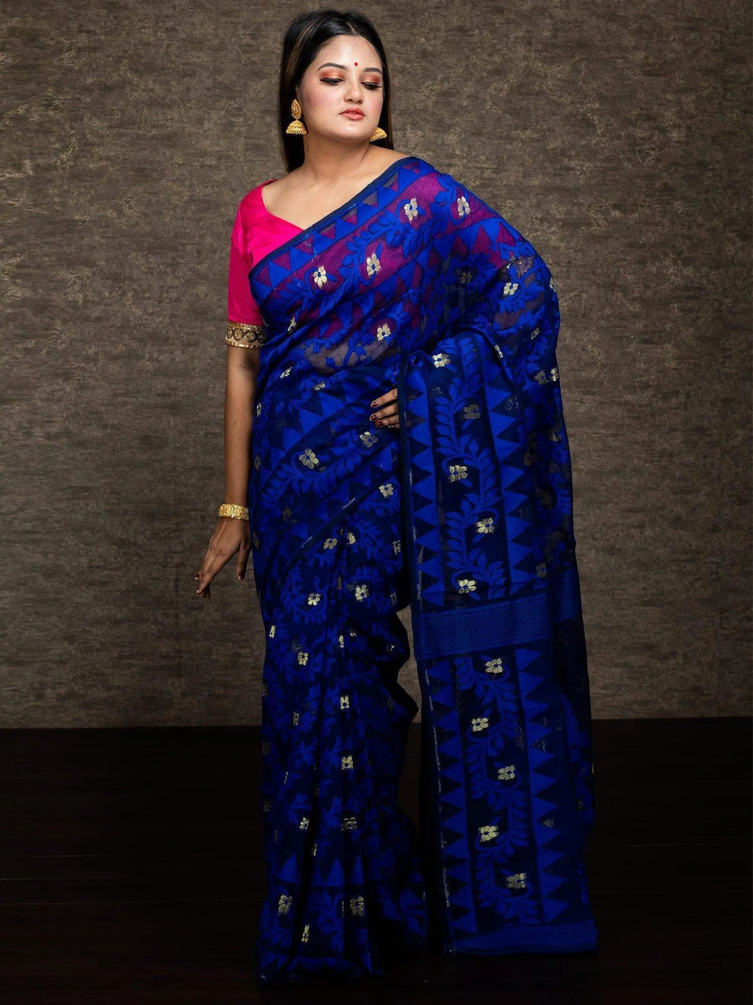 Wonderful Allover Blue Soft Dhakai Jamdani Saree - WeaversIndia