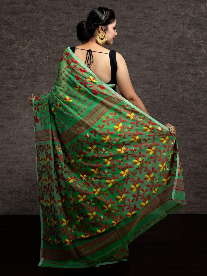 Wonderful Allover Green Soft Dhakai Jamdani Saree - WeaversIndia