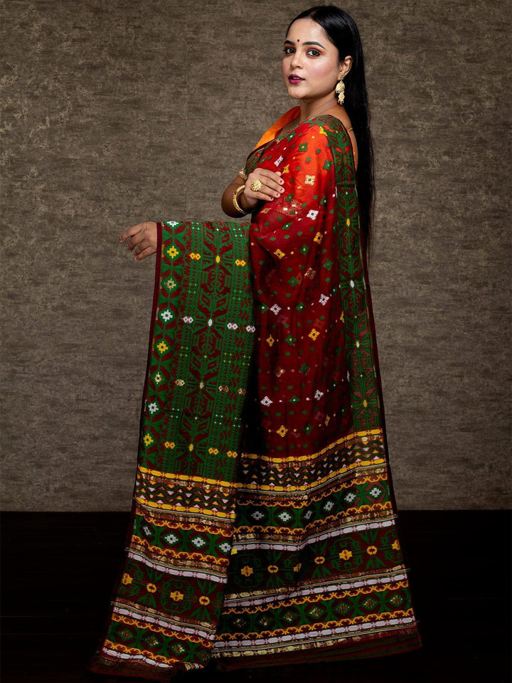 Wonderful Allover Maroon Soft Dhakai Jamdani Saree - WeaversIndia