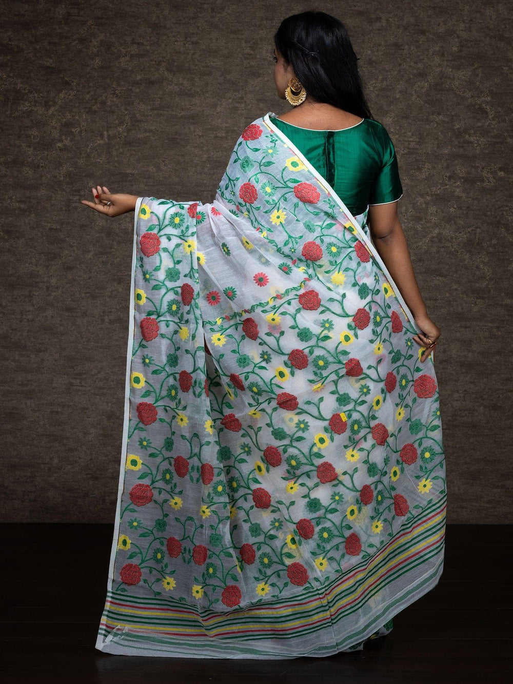 Wonderful Allover Off White Soft Dhakai Jamdani Saree - WeaversIndia