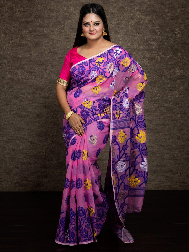 Wonderful Allover Pink Soft Dhakai Jamdani Saree - WeaversIndia