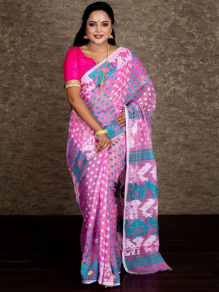 Wonderful Allover Pink Soft Dhakai Jamdani Saree - WeaversIndia