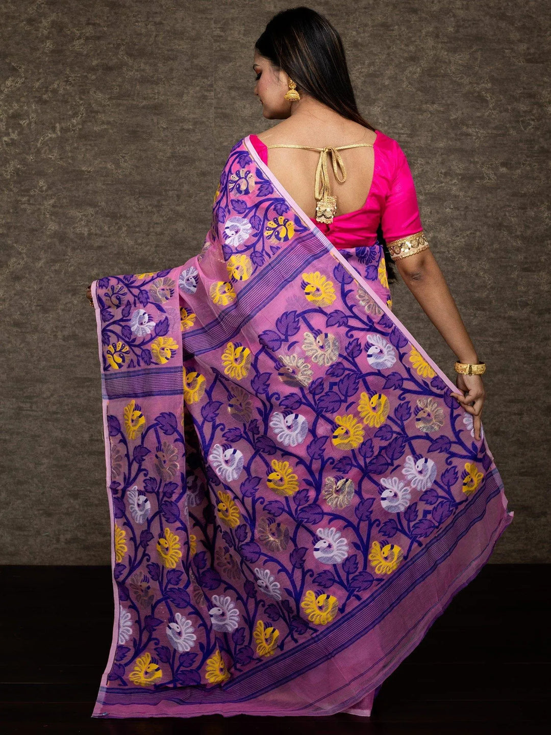 Wonderful Allover Pink Soft Dhakai Jamdani Saree - WeaversIndia