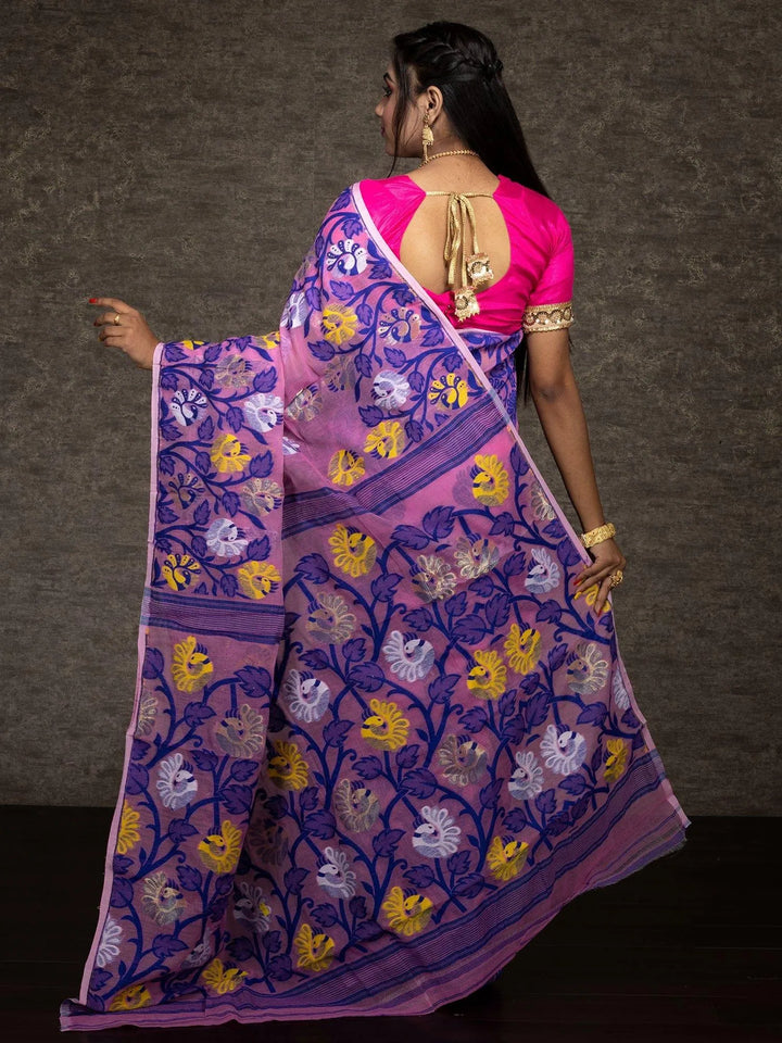 Wonderful Allover Pink Soft Dhakai Jamdani Saree - WeaversIndia