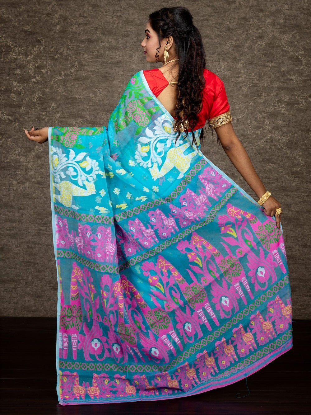 Wonderful Allover Sky Blue Soft Dhakai Jamdani Saree - WeaversIndia