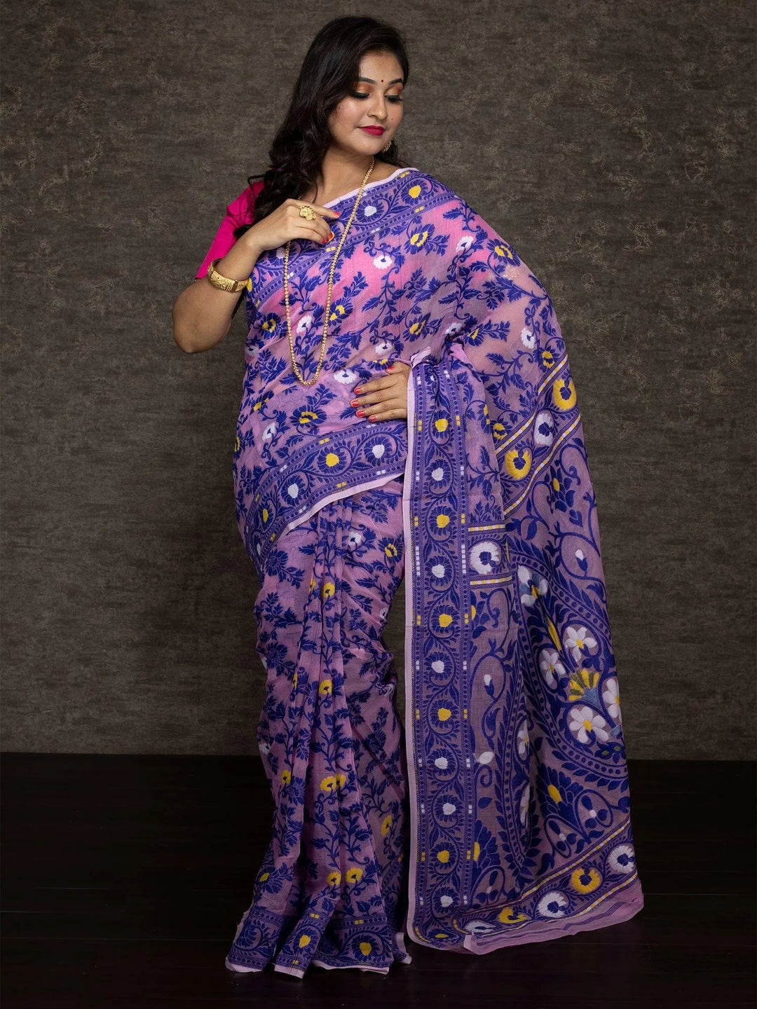 Wonderful Allover Soft Dhakai Jamdani Saree - WeaversIndia