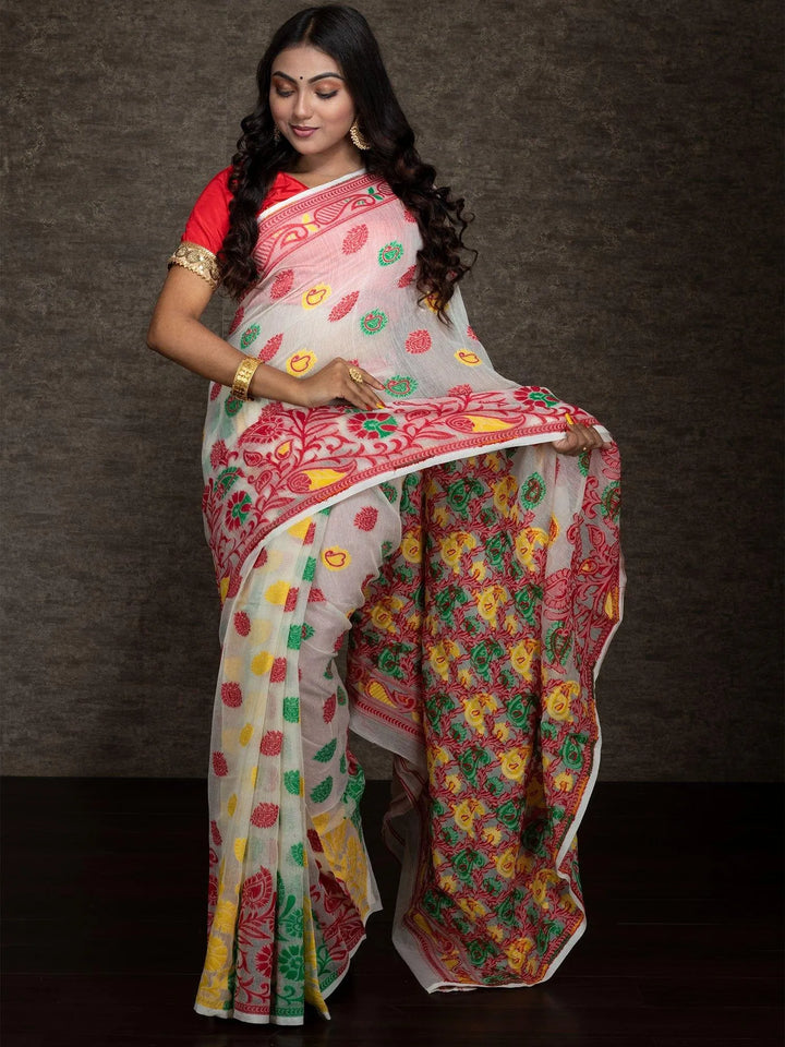 Wonderful Allover Soft Dhakai Jamdani Saree - WeaversIndia