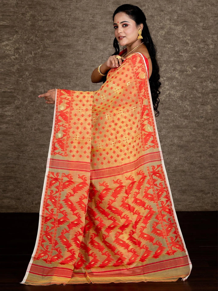 Wonderful Allover Vanilla Soft Dhakai Jamdani Saree - WeaversIndia