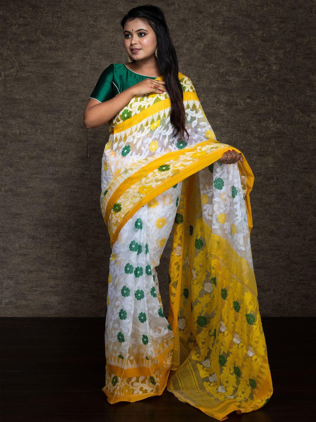 Wonderful Allover White Soft Dhakai Jamdani Saree - WeaversIndia