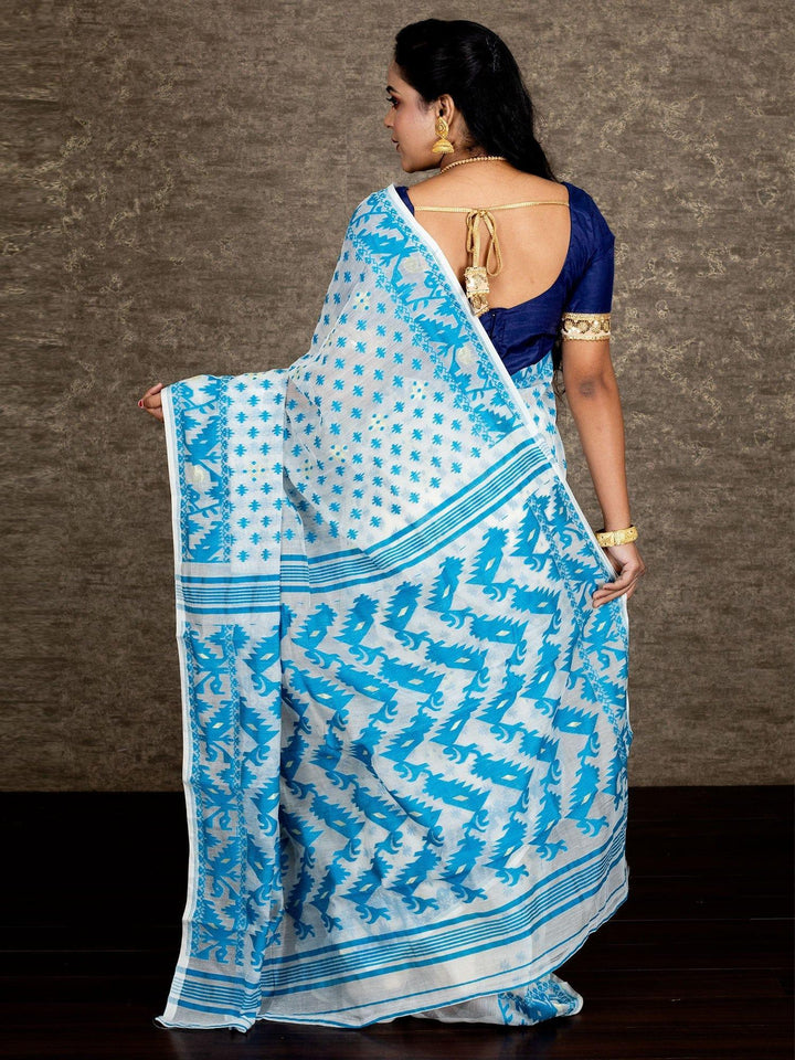 Wonderful Allover White Soft Dhakai Jamdani Saree - WeaversIndia