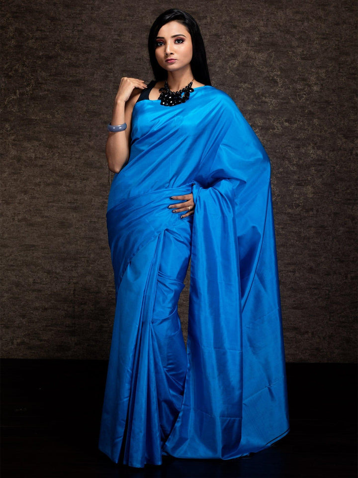 Wonderful Blue Plain Bishnupuri Katan Silk Saree - WeaversIndia