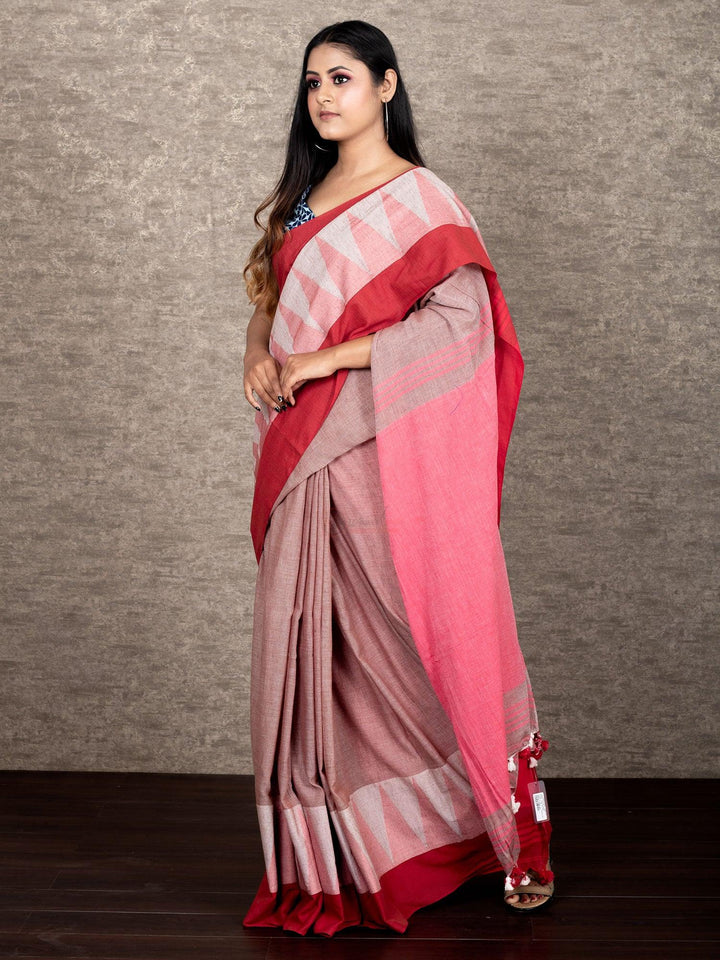 Multi Colored Woven Ikkat Border Khadi Cotton Saree - WeaversIndia