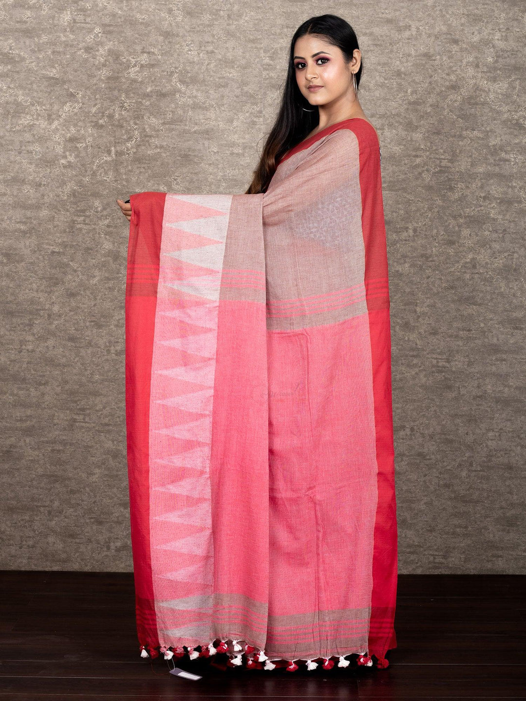 Multi Colored Woven Ikkat Border Khadi Cotton Saree - WeaversIndia